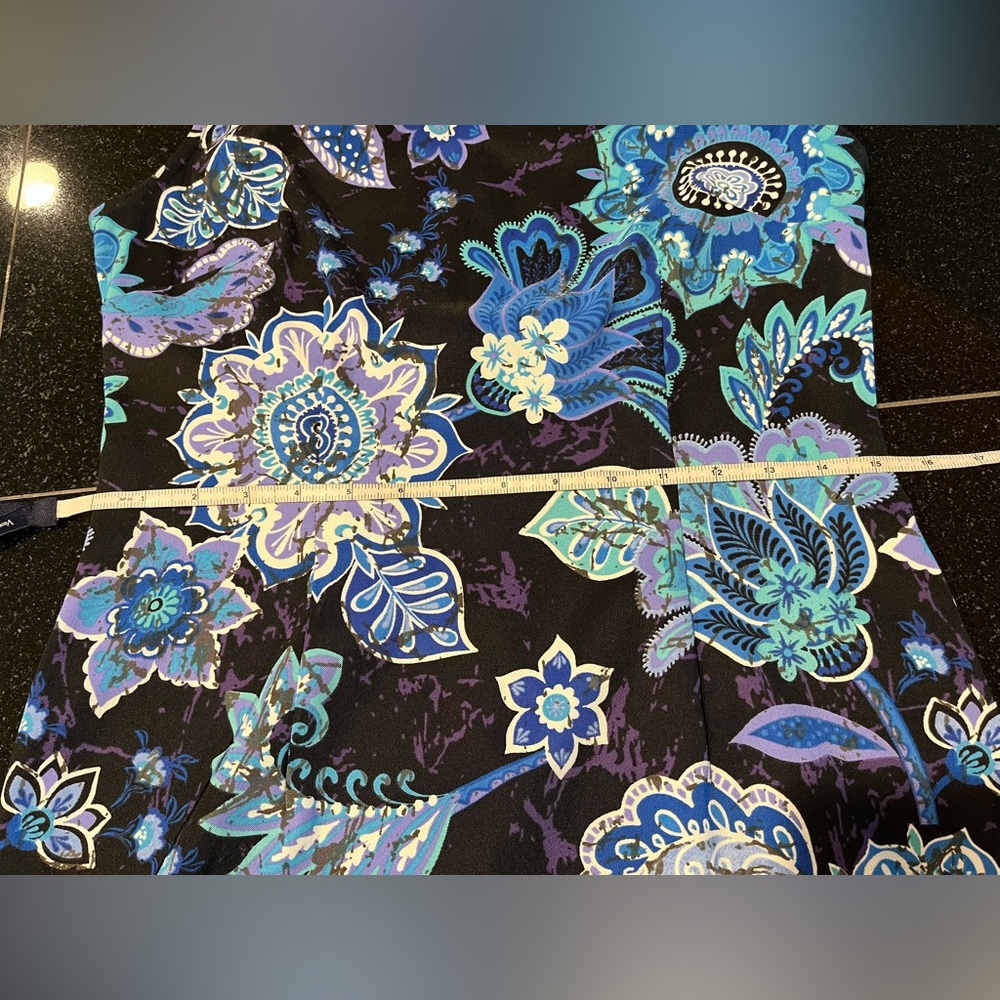 Connected Apparel Dress Black With Blue Floral Zip Back knee Length SZ. 6  NWT - Picture 7 of 13
